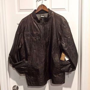Guess Faux-Leather Moto Biker Jacket Men's XXL Brown